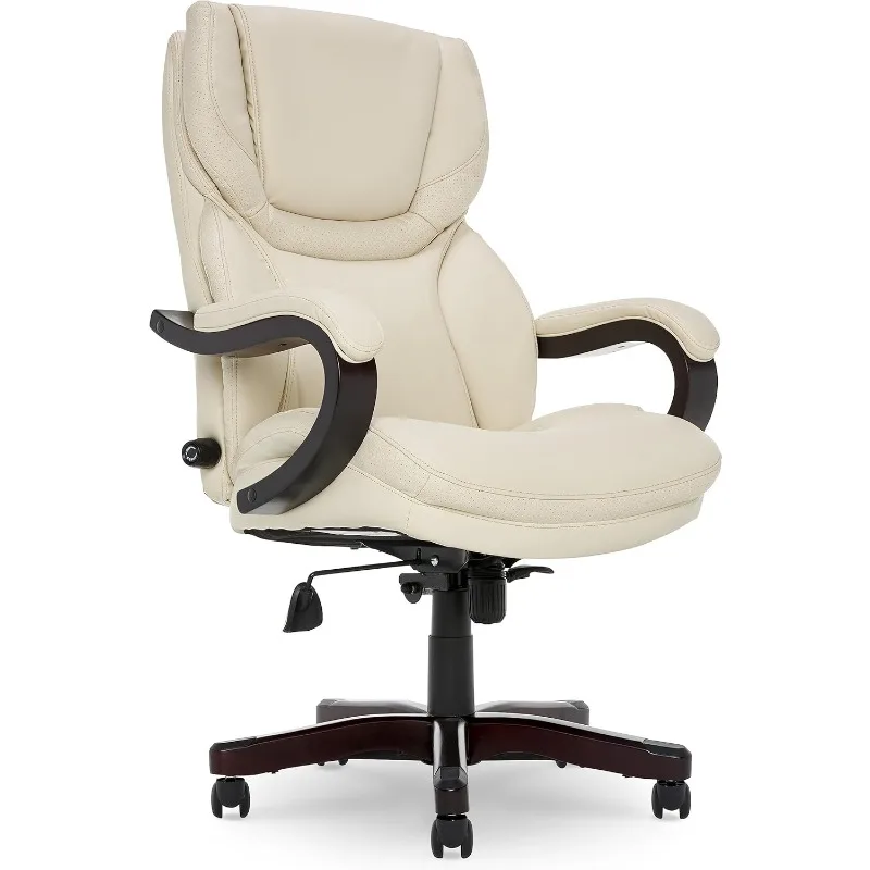 

Executive Office Wood Upholstery, Adjustable High Back Ergonomic Computer Chair with Lumbar Support, Bonded Leather