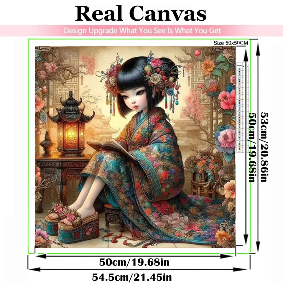 5D DIY Diamond Painting Japanese Little Girl Kimono Portrait Full Round Drills Cross Stitch Kit Mosaic Art Home Decor Craft