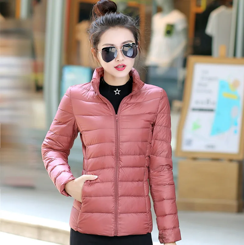 S-5XL White Duck Down Jacket for Women Winter Warm Down Coat Light Weight 2023 New Stand Collar Pocket Zipper Casual Outerwear