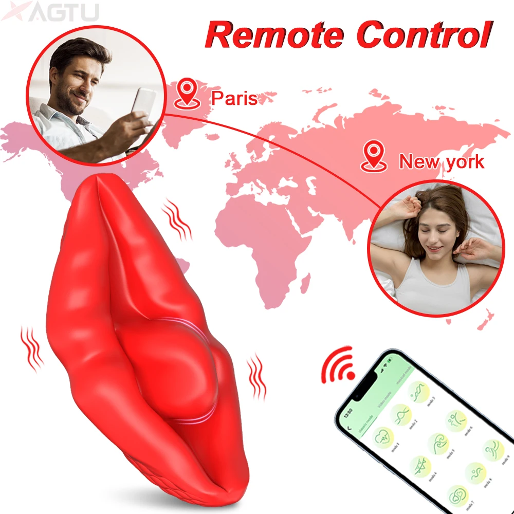 APP Control Lip Vibrator for Women Tongue Licking Clitoris Stimulator Bluetooth Wearable Panties Female Sex Toy Adult Goods