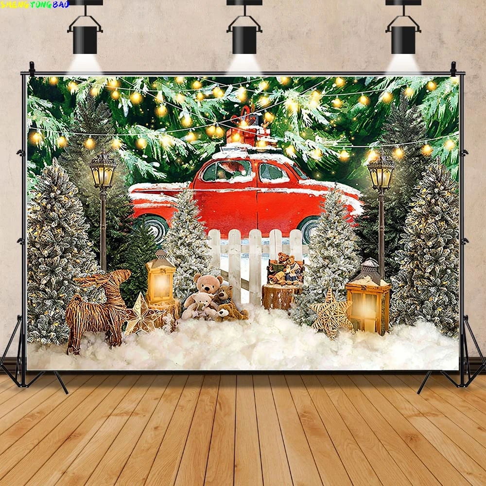 

Vinyl Custom Christmas Tree Window Wreath Photography Backdrop Wooden Doors Snowman Cinema Pine New Year Background Prop ANT-02