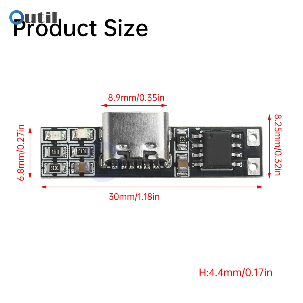 DC 3.7V Mini Li-ion Battery Charging Board Ultra-Narrow Ultra-Small Charging Module 1A/1.2A 4.2V Charger Module Type-C Interface