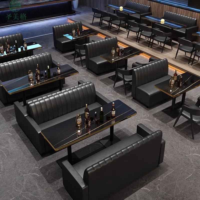 

Bar sofa, bar table and chairs, simple style coffee shop, western food, milk tea shop, casual retro booth upholstered leather
