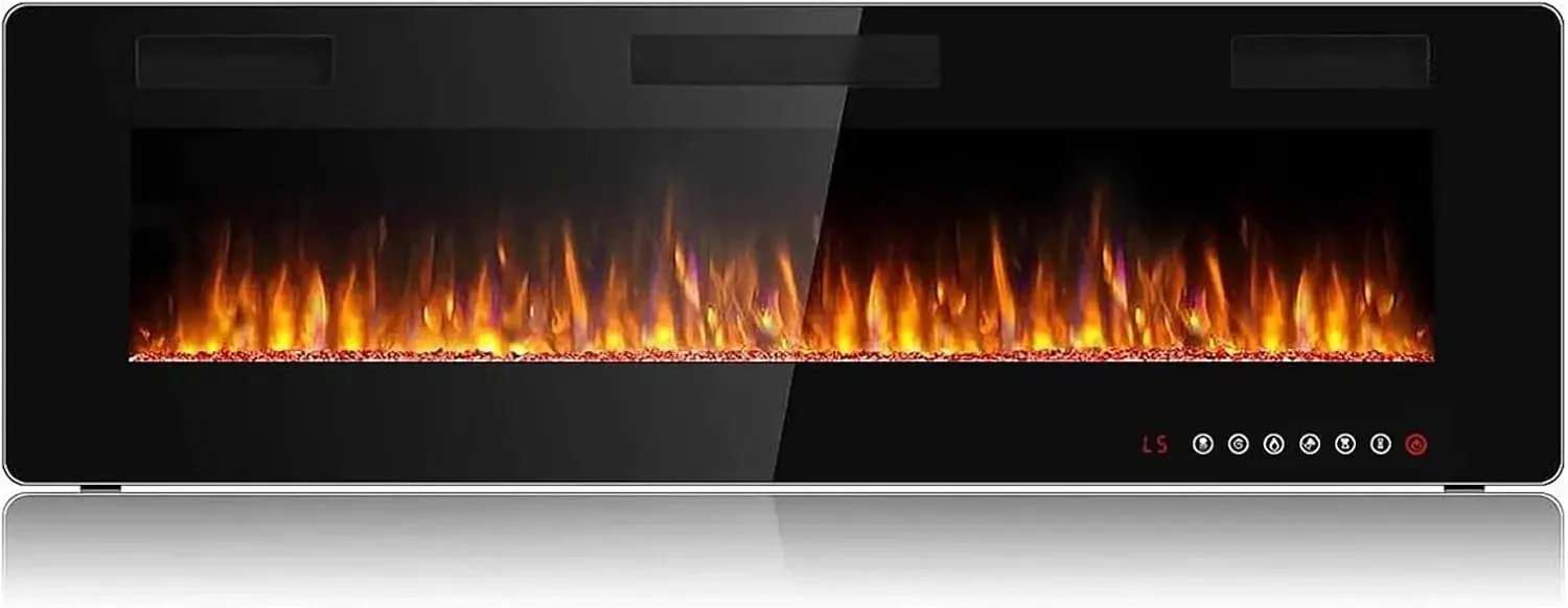 60 Inch Ultra-Thin Silence Linear Electric Fireplace,Fit for 2 X 4 and 2 X 6 Stud,Touch Screen Remote Control W/8h Timer USA