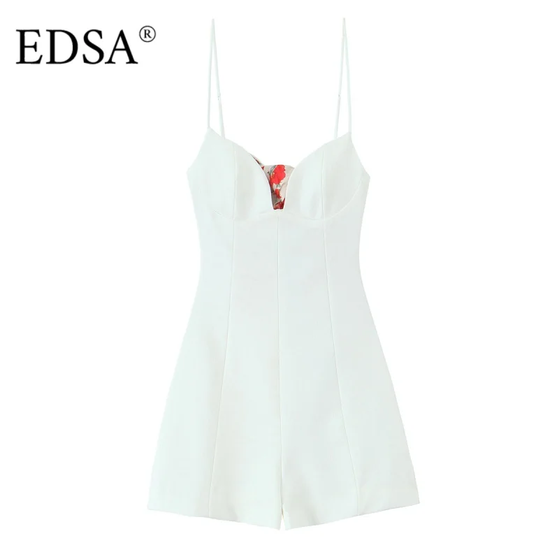 

EDSA женский комбинезон с вырезом и шарфом с принтом и тонкими бретелями, летний комбинезон с вырезом в форме сердца, комбинезон