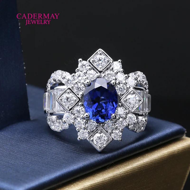 

Vintage S925 Synthetic Sapphire Ring 925 silver Moissanite Ring Oval Shape Lab Sapphire Ring Women for Gift Wedding