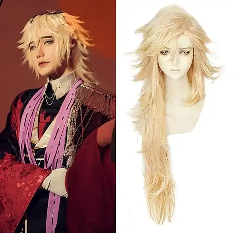 

Anime Douma Cosplay Wig Long Golden Mixed Wig Heat Resistant Synthetic Wigs for Halloween Carnival Party