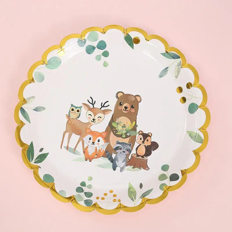 Woodland Birthday Party Plates Cup Tableware Happy Birthday Party Decor Kids 1st Animal Forest Jungle Party Baby Shower Supplies