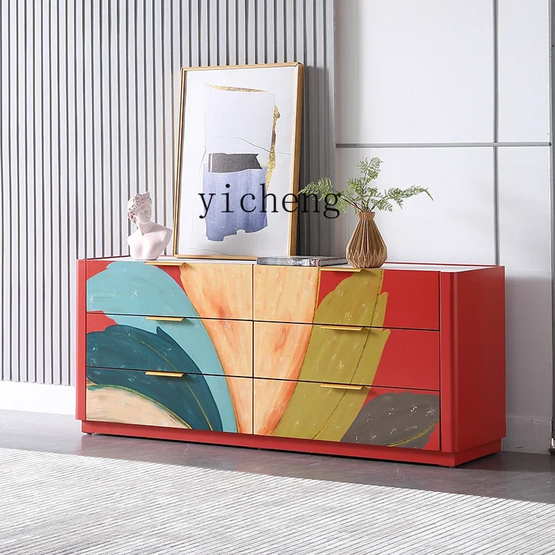 hand-painted chest cabinet villa decorative cabinet hairdresser color floor display cabinet red