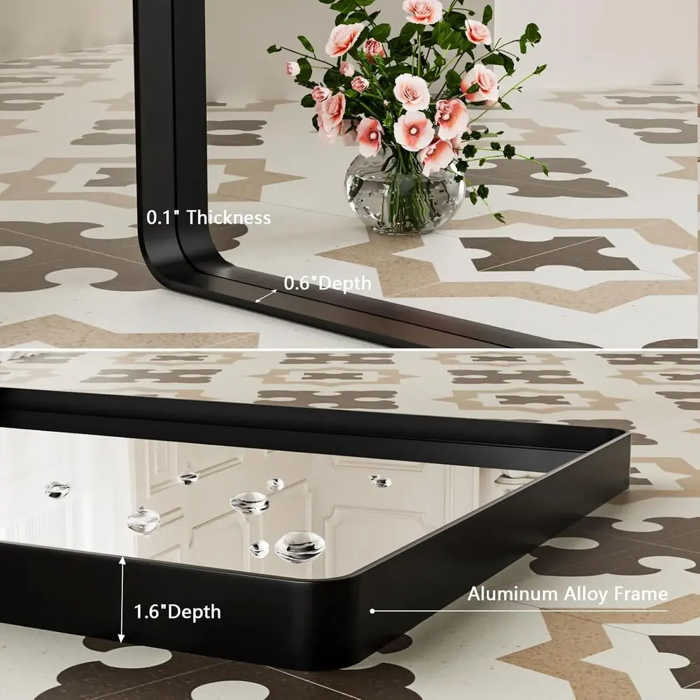 長方形のマットブラックメタルフレームのバスルームミラー、24x36インチ、壁掛けバニティミラー、角丸