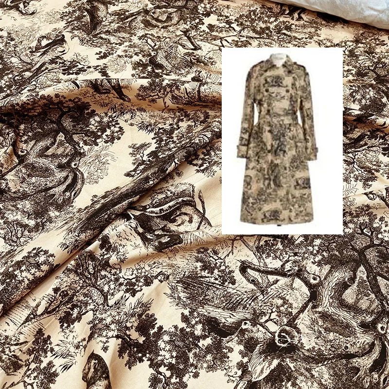 

European And American Animal Jungle Printed Thick Cotton Fabric For Women Autumn Windbreaker Coat Handmade DIY Cloth Sewing