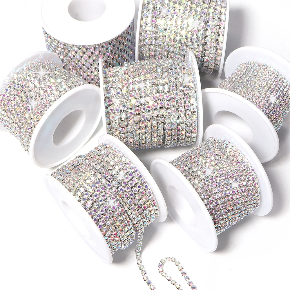 

10Yards Glitter Rhinestone Claw Chain Sew-On Rhinestone Trim Copper Cup Chain For Wedding Dresses Headwear Jewelry Decoration