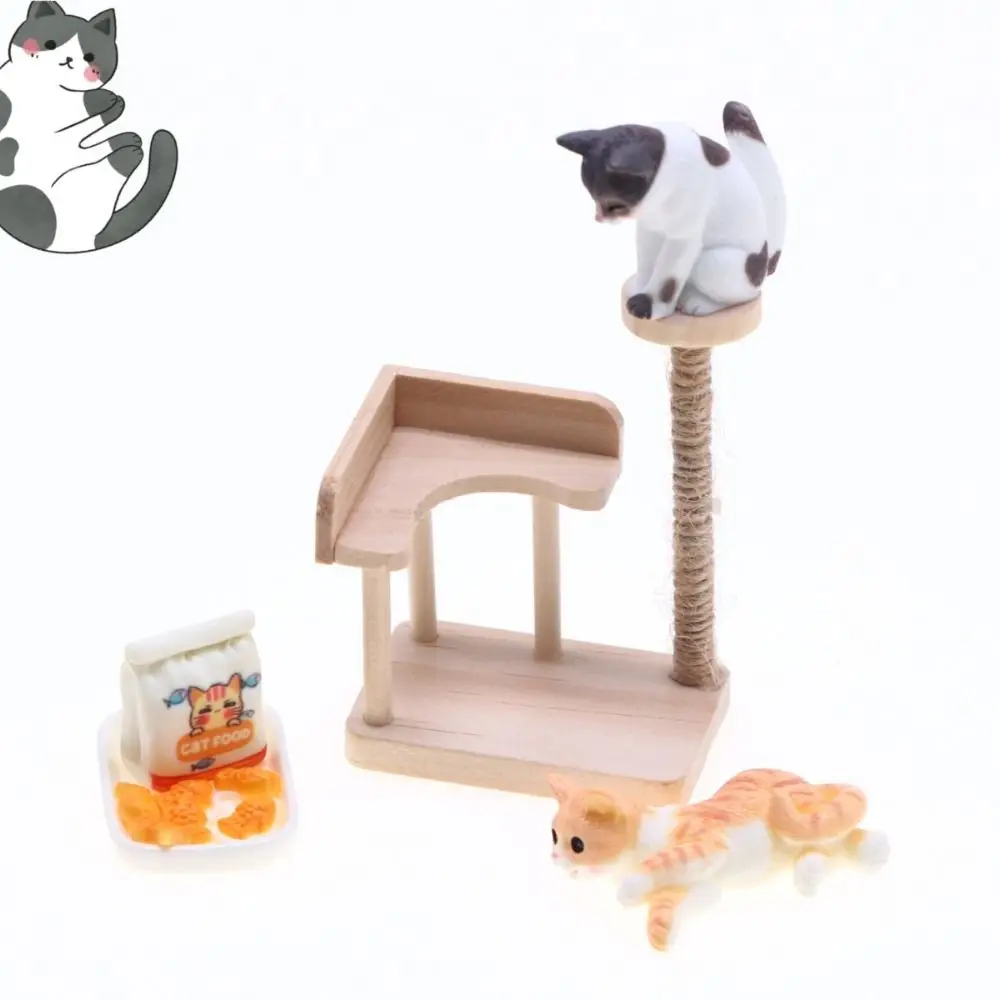 Wooden Miniature Cat Climbing Frame Cat Climbing Rack Cat Tree Dollhouse Cat Tree Model Mini Resin Dollhouse Mini Pet Cat Toys