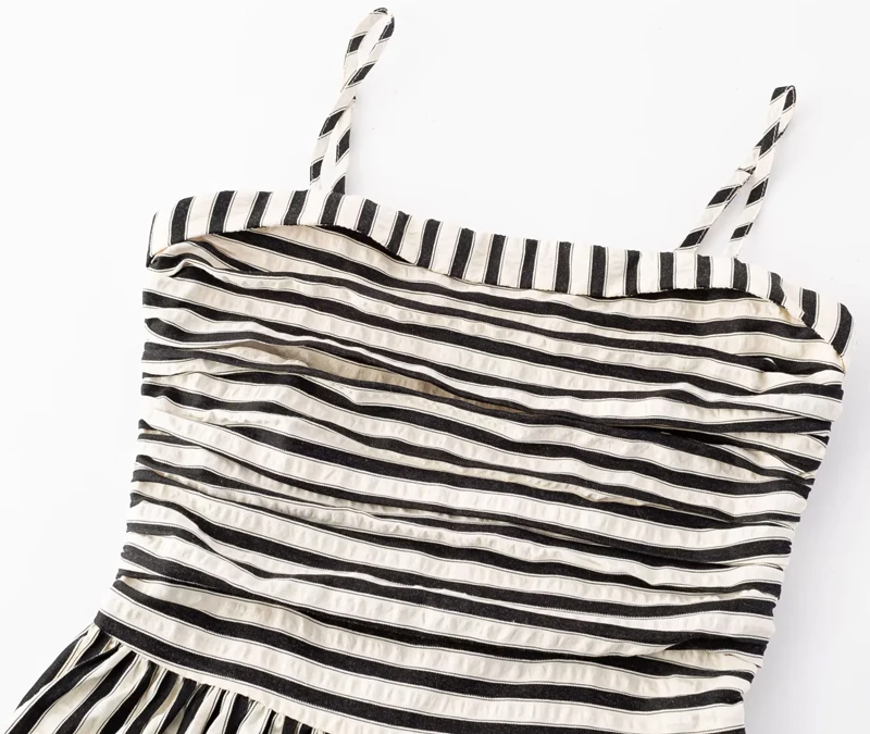 Abito Cami Midaxi da donna con dettagli arricciati e orlo intero con tasche laterali a righe sbiancate