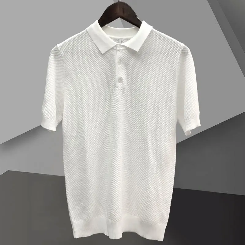 Top Quality Solid Color Polo Shirt Camisa Hombre Polo Shirt Men British Slim Lapel Summer Man Ice Silk Short Sleeve Knitted Polo