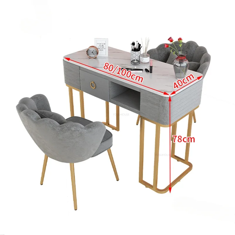 Luxury Marbling Nail Tables Creative Salon Furniture Beauty Salon Professional Table Economical Double Manicure Table Chair Set