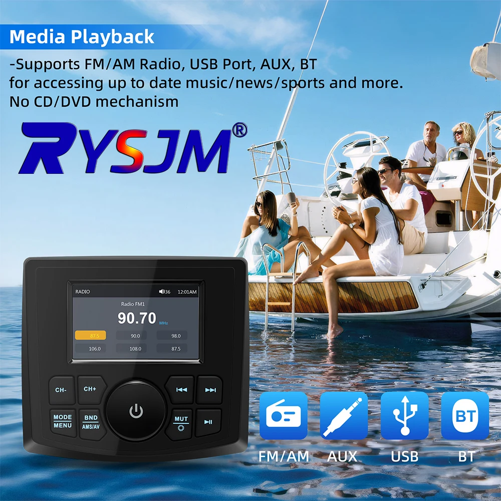 

3-дюймовый дисплей, медиаплеер, морская магнитола MP5, водонепроницаемая Bluetooth-стереосистема с AUX, AM/FM, RDS для лодок, квадроциклов, UTV, SPA, RZR