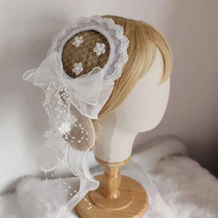 

Vintage Lolita Top Hat Women Elegant Palace Lace Flower Party Bonnet Cap Hair Clip Headpiece Cosplay Headwear