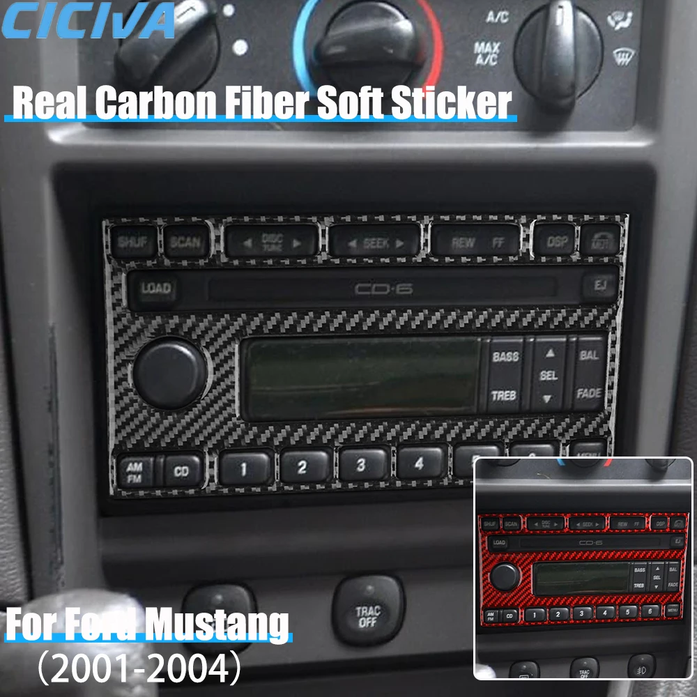 

Автомобильные аксессуары из настоящего углеродного волокна, крышка радио панели центральной консоли, мягкая наклейка для Ford Mustang 4-го поколения 2001, 2002, 2003, 2004,