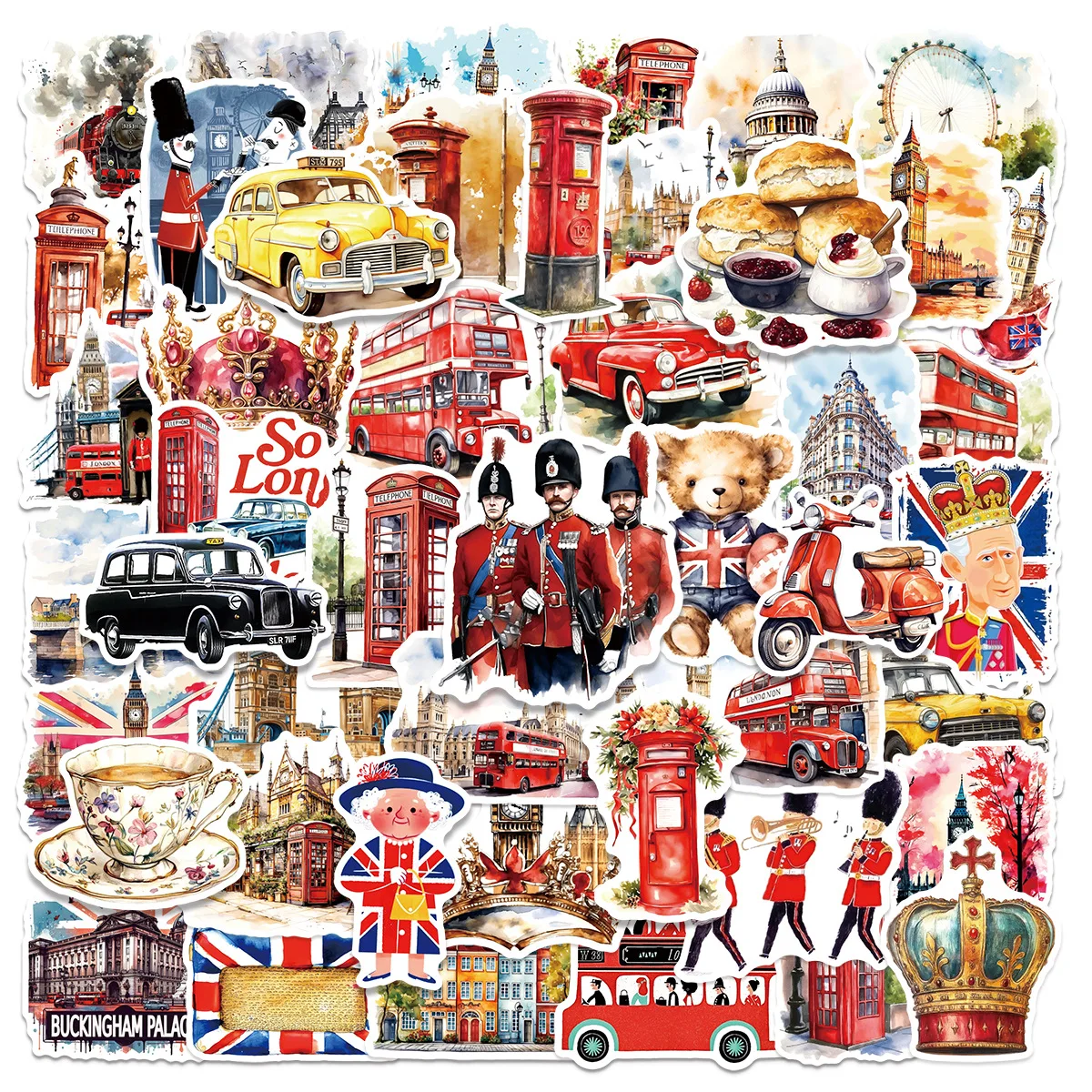 10/50 قطعة لندن المملكة المتحدة الكرتون ملصقات المائية نمط الكتابة على الجدران السفر الديكور DIY بها بنفسك اللعب المحمول الغيتار الدراجة سكيت الشارات