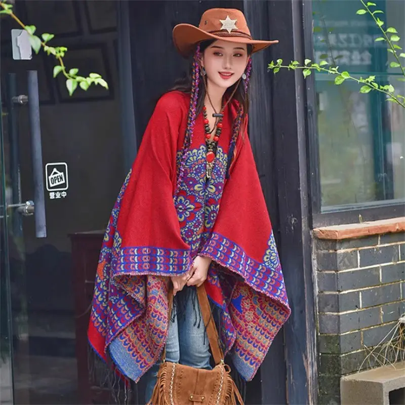 National Style Tassel Cape Women's Autumn And Winter 2024 New Design Photography Travel Wear Shawl Coat Fashion Cloak a046