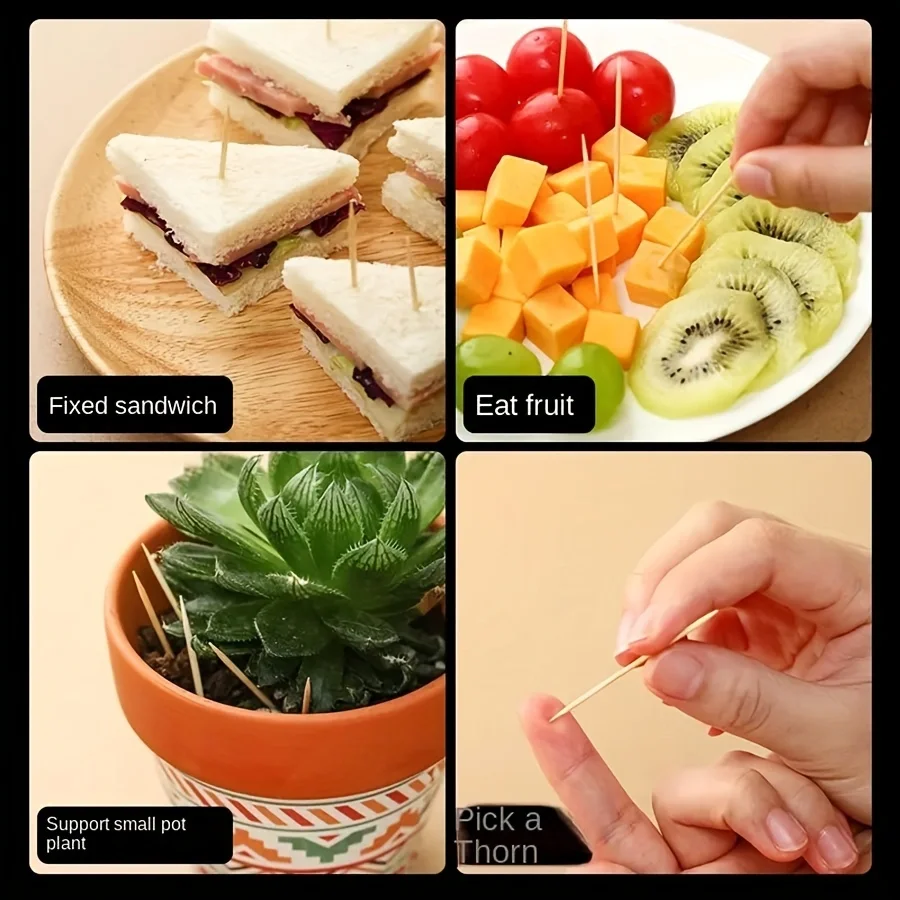 300 szt. Jednorazowe narzędzie z podwójną głowicą dentystyczną, bambusowa nić dentystyczna, hotelowa wykałaczka domowa, przenośna bambusowa wykałaczka