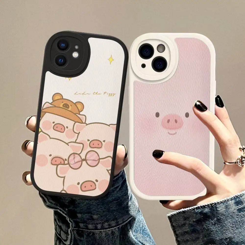 귀여운 돼지 만화 캐릭터 루루 폰 케이스 하드 가죽 아이폰 16 15 14 13 12 미니 11 14 프로 맥스 Xs X Xr 7 8 플러스 케이스