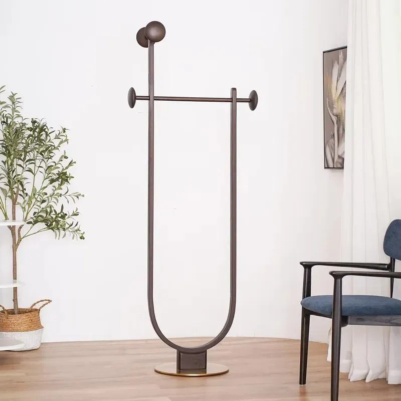 Multifunctional Modern Floor Clothes Hanger Solid Wood Iron Plate Rack for Light Garments