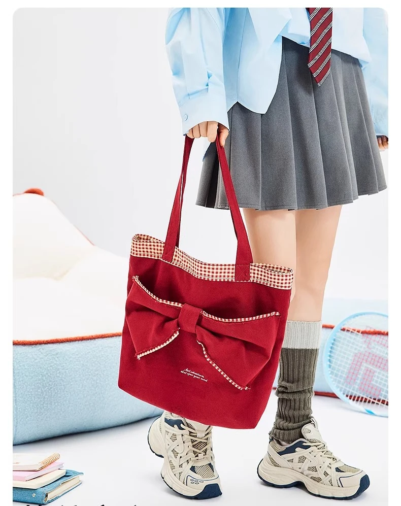 

Новинка 2023 года, осенняя женская холщовая сумка в стиле Лолиты с бантом в стиле Лолиты, яркая контрастная цветная сумка для одного комнаты, женская холщовая сумка в студенческом стиле