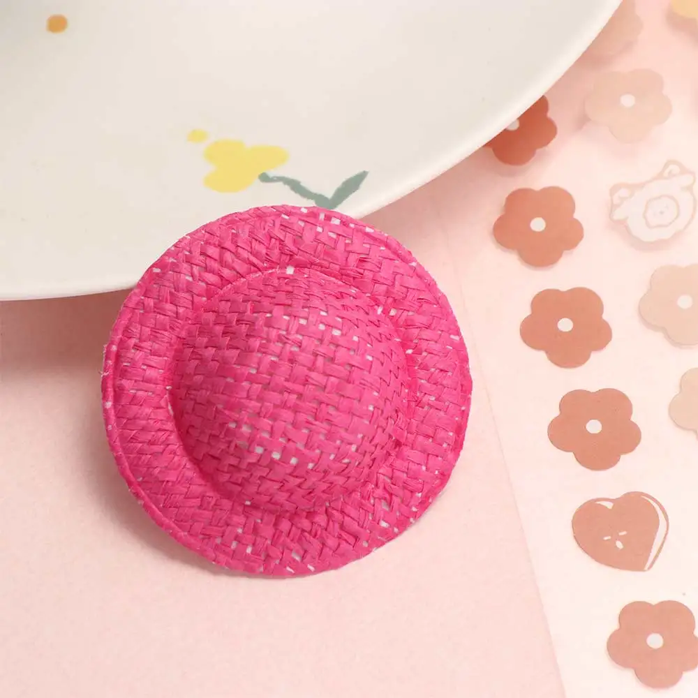 5PCS Fashion Soft Cloth Straw Hat Decoration Ornament Mini Sun Cap Cute Handmade Miniature Straw Hat As Gift
