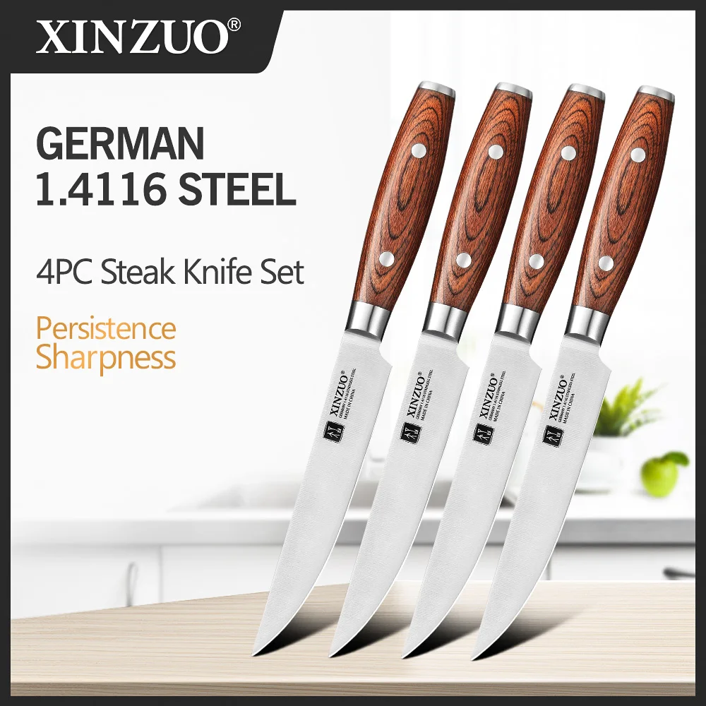 XINZUO 1/4 PCS Zestaw noży do steków DIN 1.4116 Wielofunkcyjny nóż kuchenny ze stali nierdzewnej Idealny do restauracji zachodniej Nóż do jadalni