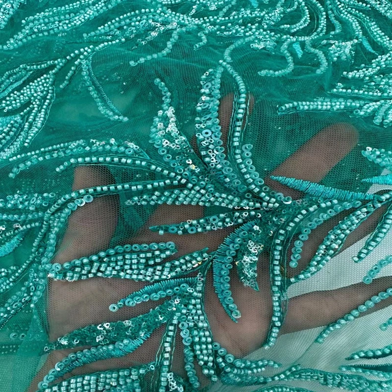 

Handmade Beads Embroidery French Tulle Lace Fabric For Party Nigerian Luxury Sequines Lace Fabric Wedding TS2530