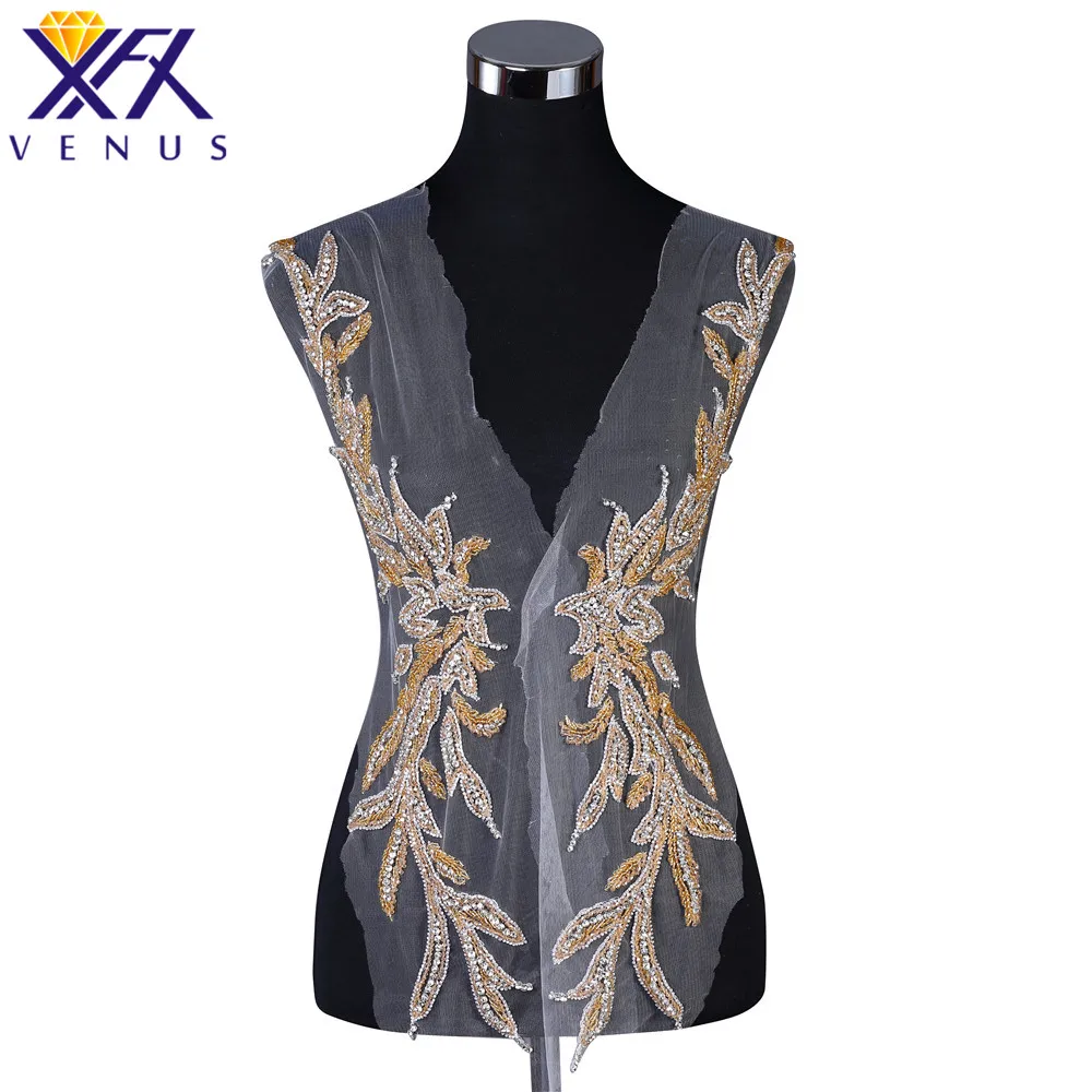 XFX VENUS Pretty Sewing stone beads large beaded patches rhinestone bridal bodice appliques crystal patch for dresses