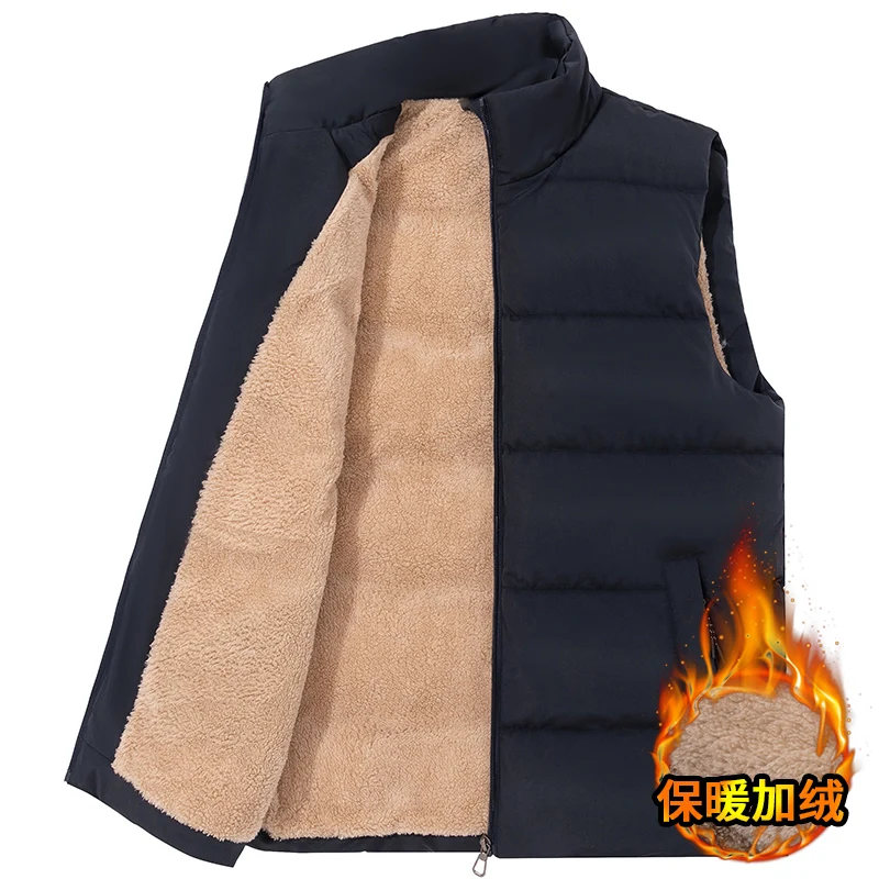 

Solid Color Down Vest Jacket for Men Winter Warm Golf Sleeveless Jacket Male Plus Velvet Waistcoat New Men Fleece-lined Vest