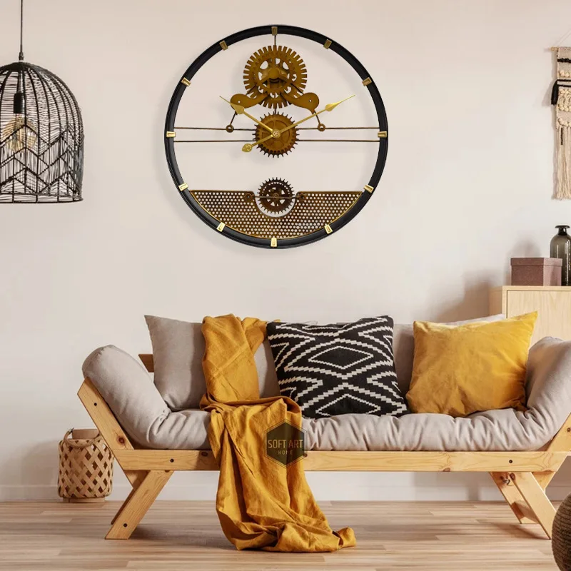 

Creative Hollow Gear Wall Clock, Round Mute Quartz Clock, Living Room Decoration, Retro Nostalgic, Background