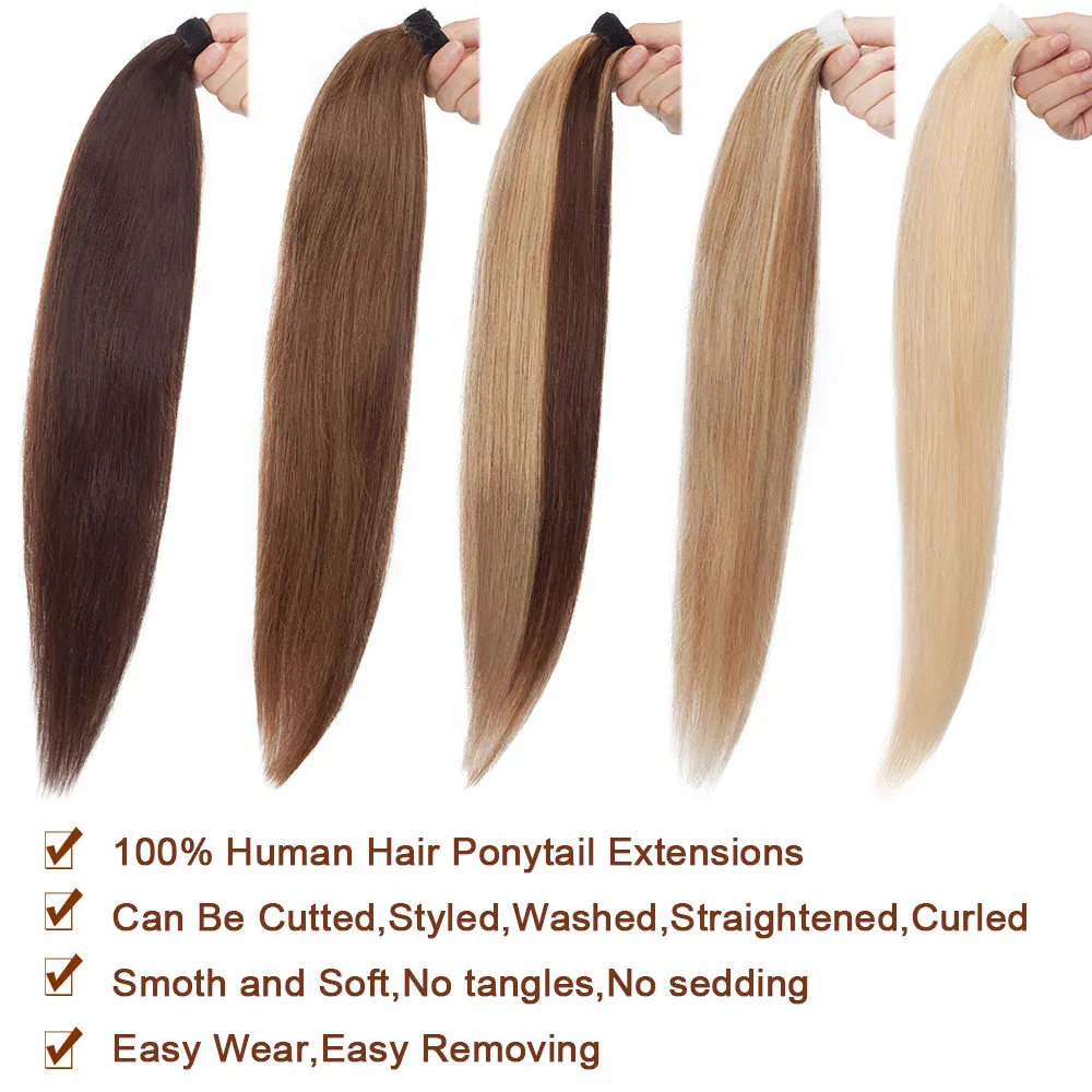 SEGO Straight Thick Ponytail Hair Extensions Clip In Human Hair Piece Natural Horsetail Wrap Around Ponytail 80g-95g