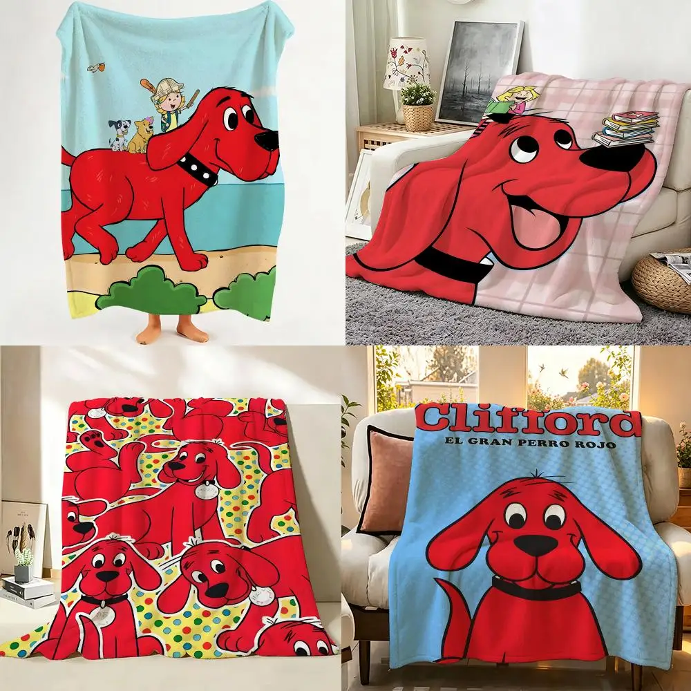 Cartoon C-Clifford The Big Red D-Dog Throw Flannel Throw Blanket Suitable for Sofa、Living Room、Bedroom