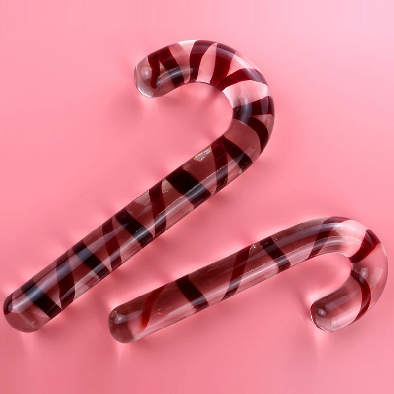 Crystal Large Glass Dildos Red Candy Cane Pleasure Wand Masturbator Realistic Dildo Penis G-spot Anal Butt Plug Adult Sex Toys