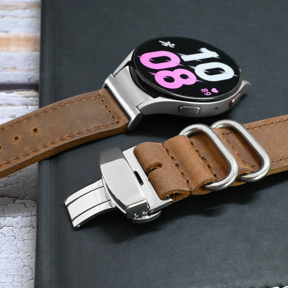 Genuine Leather Band for Samsung Galaxy 5/6/7 44mm 40mm Galaxy Watch FE Quick Fit Strap for Galaxy 6 Classic 47mm 43mm 5Pro 45mm