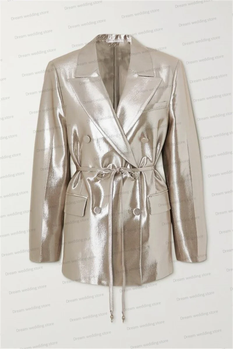 Chaqueta de satén brillante para mujer, traje de 2 piezas, pantalones de diseñador, vestido de graduación hecho a medida, abrigo Formal para oficina y fiesta, otoño