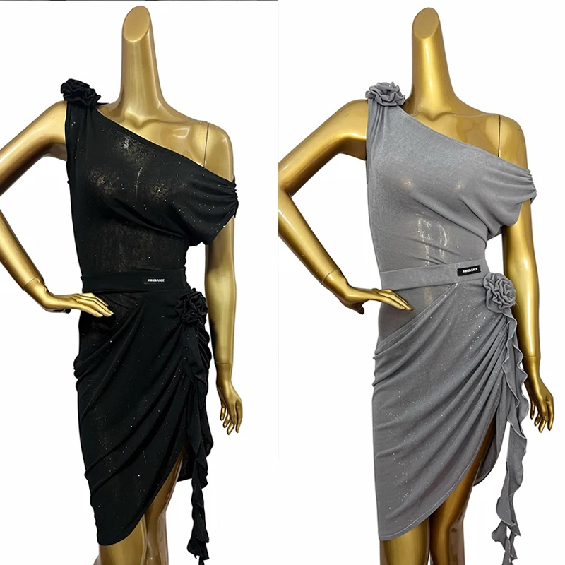 

Latin Dance Clothing Women Adult Sexy Slant Shoulder Bodysuit Wrap Skirt Rumba Dance Dress Club Salsa Performance Wear VBH1521