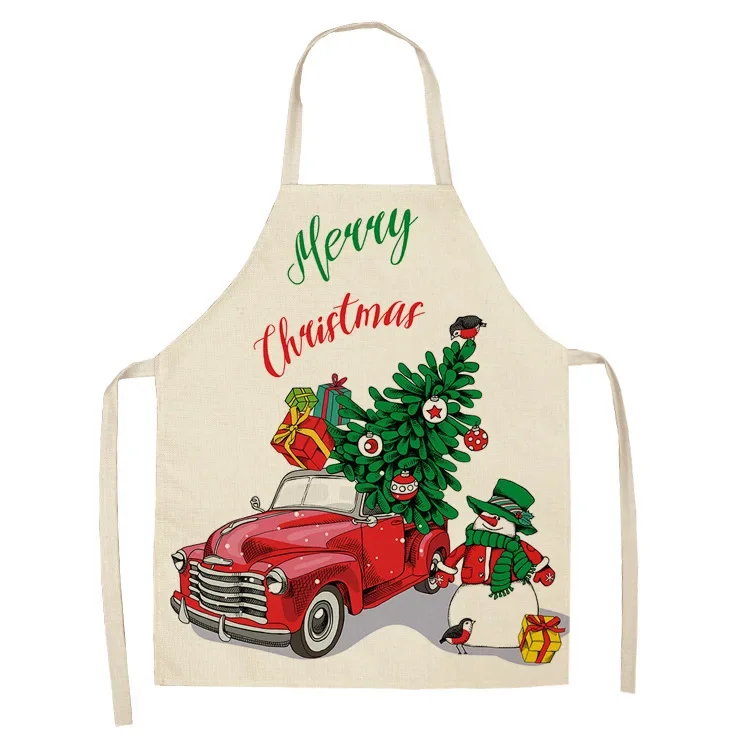 Christmas Santa Claus Pattern Ladies Hands Sleeveless Belt Shoulder Linen Apron Household Cleaning Holiday Decoration фартук