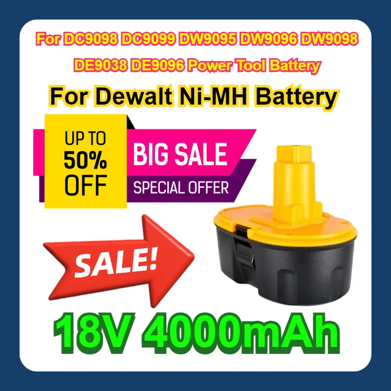 For DC9098 DC9099 DW9095 DW9096 DW9098 DE9038 DE9096 Power Tool Battery For Dewalt Ni-MH Battery 18V 4000mAh