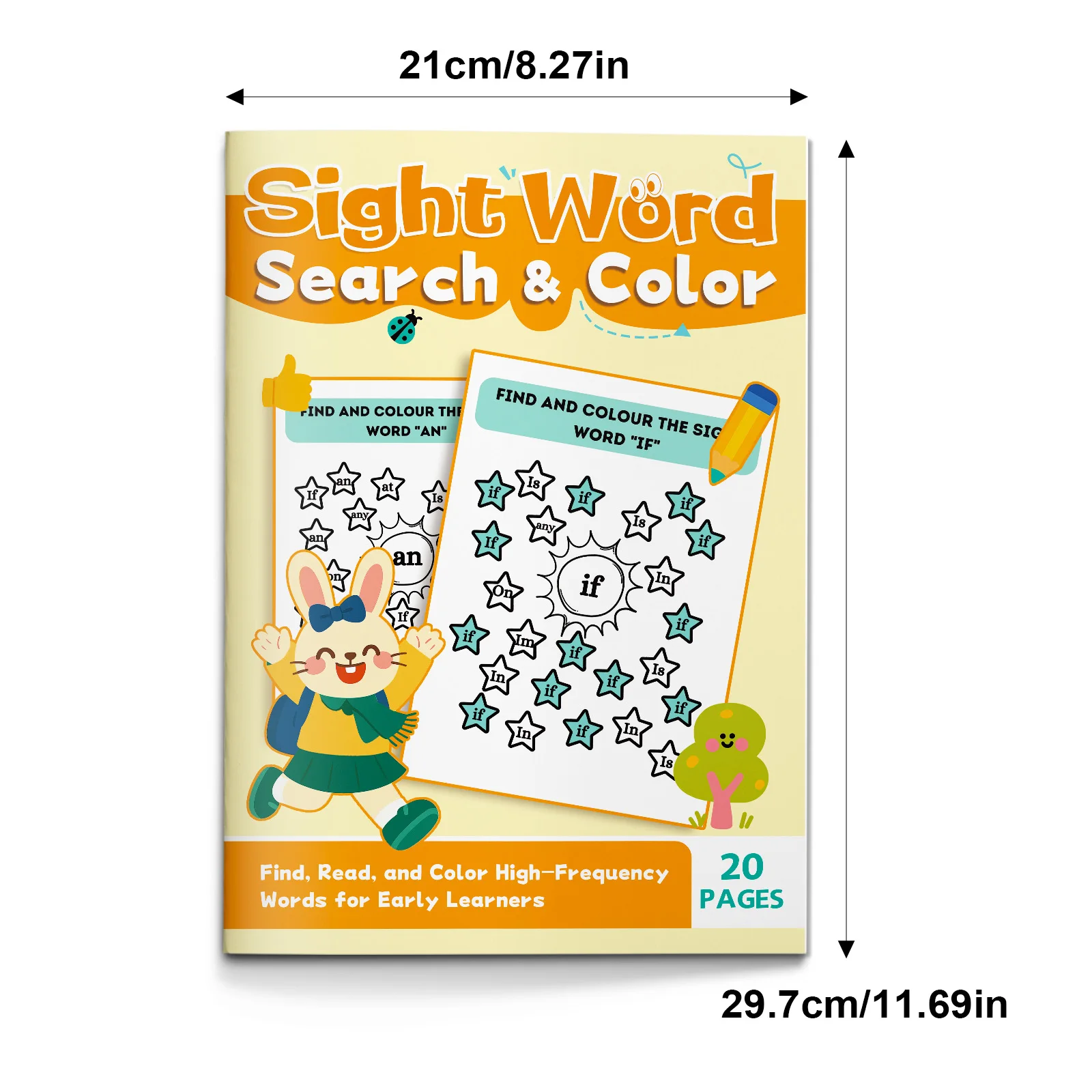 Kids English Word Coloring Workbook, Cute Cartoon Designs, Preschool Educational Activity Book for Fun English Learning