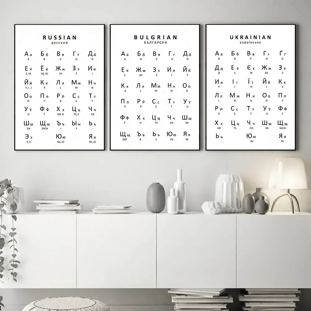 1PC  Russian&Ukrainian&Bulgarian Alphabet Poster Language Learn Chart Print Canvas Painting Educational Wall Pictures Kids Ro