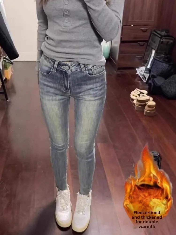 

Женские зимние джинсы-карандаш в стиле ретро, цветные, с потертостями, средней посадки, облегающие, эластичные, длиной до щиколотки, маленький размер