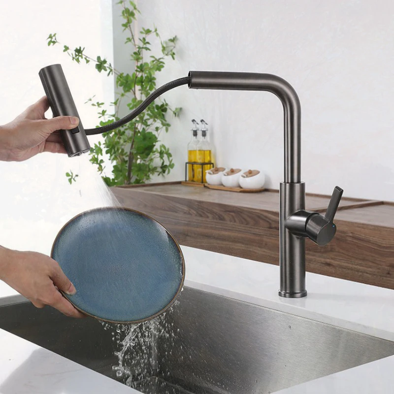 Waterfall Kitchen Faucet 3 Modes Pull Out Stream Sprayer Hot Cold Single Hole Deck Mounted Water Sink Mixer Wash Tap For Kitchen