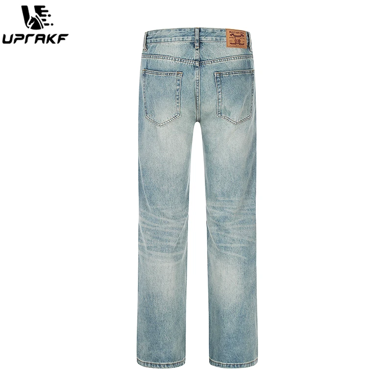 UPRAKF Straight-leg Ripped Blue Jeans Pocket Streetwear Pantalones Summer Denim Trousers Casual Basic Fashion