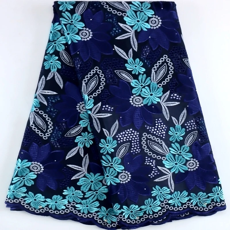 

Navy Blue African Lace Fabric High Quality 2023 New Nigeria Cotton Lace Fabric with Stones Dubai style for Wedding Party Dresses