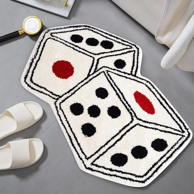 Creative Dice Pattern Faux Cashmere Bath Mat Soft Water Absorbing Non-slip Floor Mat Home Entryway Entrance Bedroom Decor Carpet